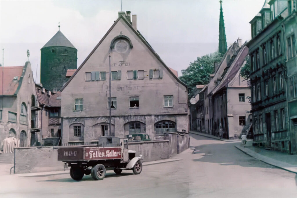 Historische Aufnahme von der Donatsgasse Ecke Wasserturmstraße (1958)